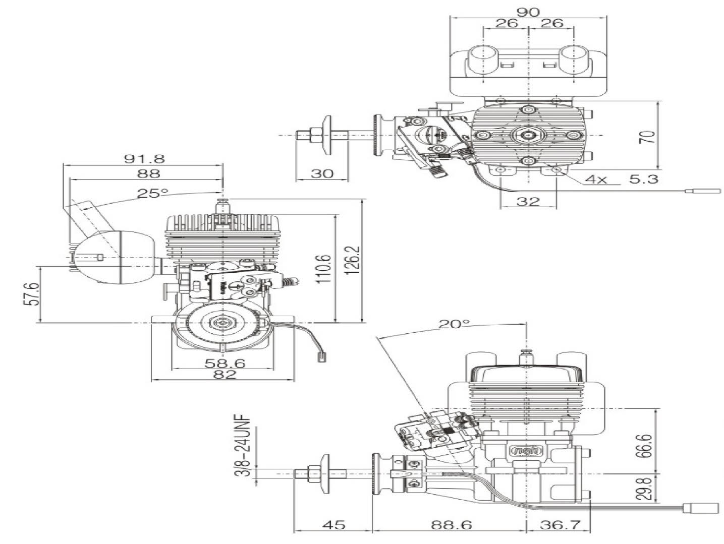 NGH GT25 25cc gas engine (2.9hp, 970gr)